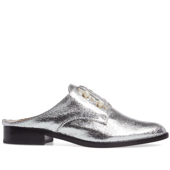 Schutz NEW Pearl Stud ALL- Leather Mules Clogs Slip-On Shoes SILVER Women's🎉HP - Picture 4 of 14